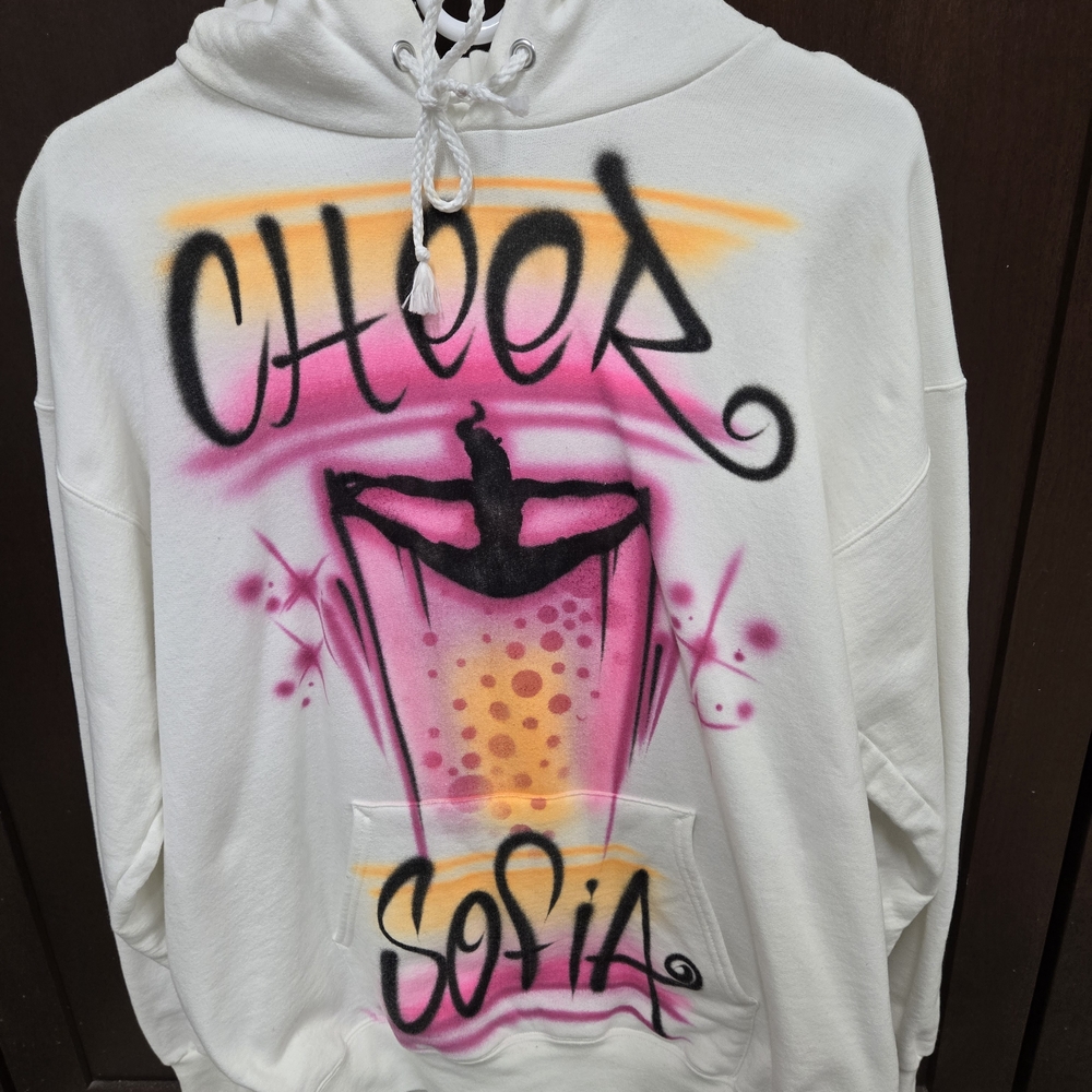 Cheerleader Hand Spray Painted  White Hoodie "Sofia"